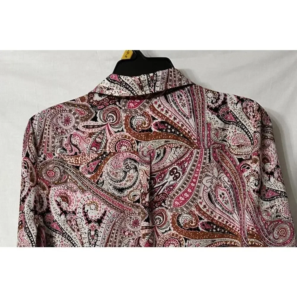 NWT Talbots Womens Long Sleeve‎ Paisley Button Front Shirt Top Blouse M Petite - Picture 10 of 14